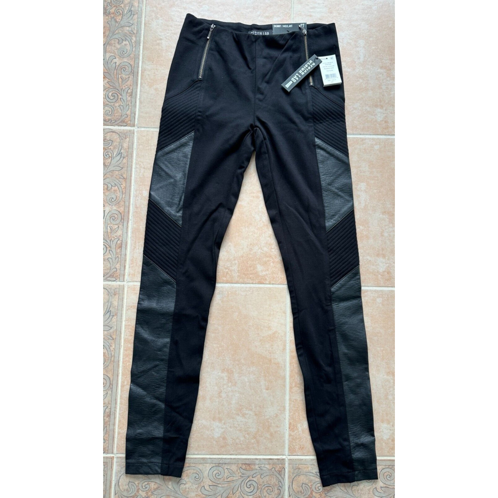 Design Lab Skinny Moulant Black Rayon Faux leather patch, Women Size 27 x30 New!